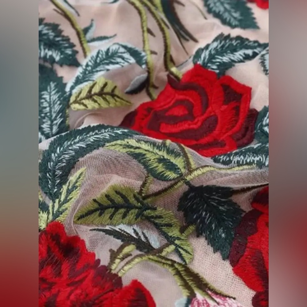 Floral Embroidered High Neck Mini Dress, (NOT Oscar de la Renta), Luxury Mini - Picture 12 of 14